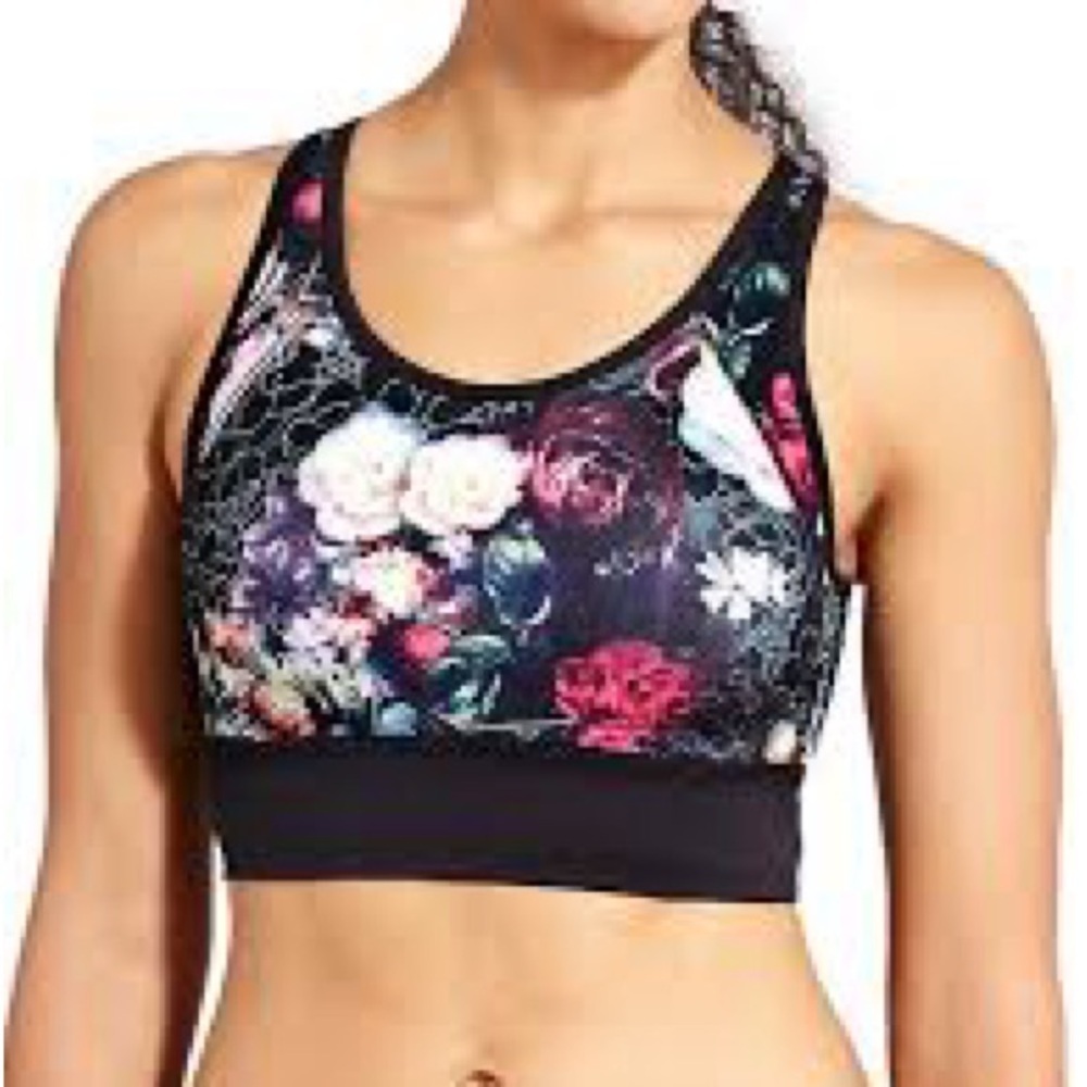 Athleta Black Floral Sports Bra